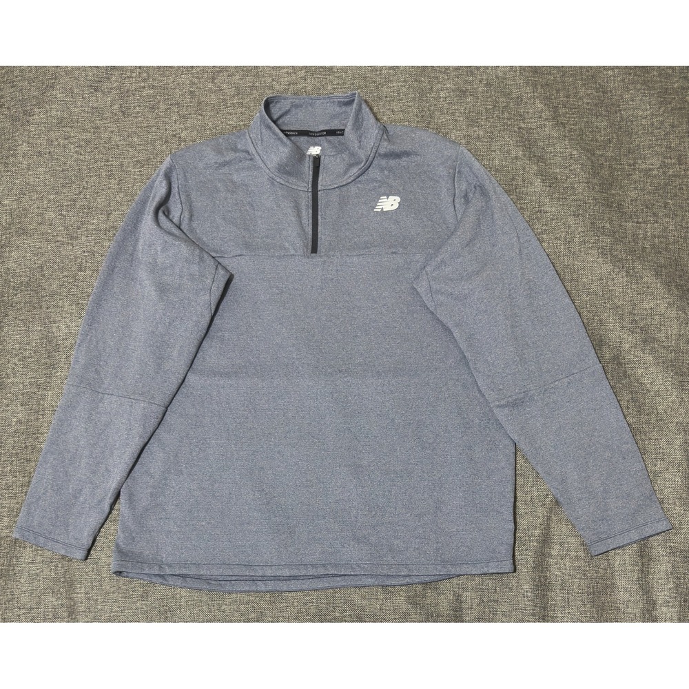 New Balance Mens 2XL Quarter Zip Pullover Blue Heather Long Sleeve Activewear